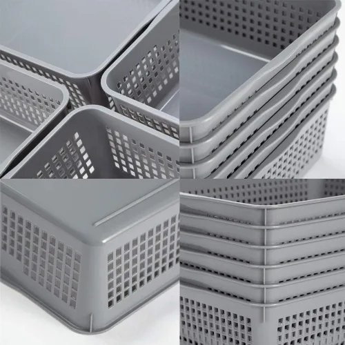 Miniatura 3 de Eslite Cestas organizadoras de plástico/cestas de bandeja de almacenamiento, paquete de 6, gris