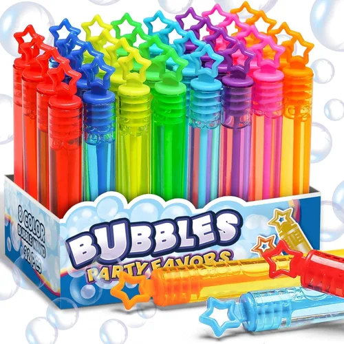 Miniatura 10 de Paquete de 300 burbujas de neón de 20 colores a granel en caja de regalo, mini varita de burbujas de estrella para niños, regalos de cumpleaños