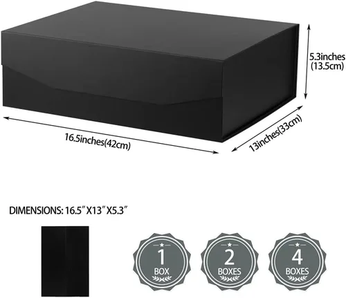 Miniatura 3 de 1 Pieza Caja de Regalo Extra Grande Negro Mate con Tapa, 16.5 x 13 x 5.3 pulgadas, Cajas de Regalo Gigantes Magnéticas Duras para Regalos, Ropa