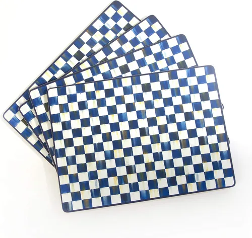 Miniatura 7 de MACKENZIE-CHILDS Juego de 4 manteles individuales con parte trasera de corcho, manteles de mesa de acabado duro, cuadros marrón y blanco moca