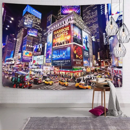 Miniatura 4 de Emvency Tapiz City Enero Iluminado Fachadas de Teatros 2011 en Times Square Night Musical Carteles de Teatro Decoración del Hogar Colgante de Pared