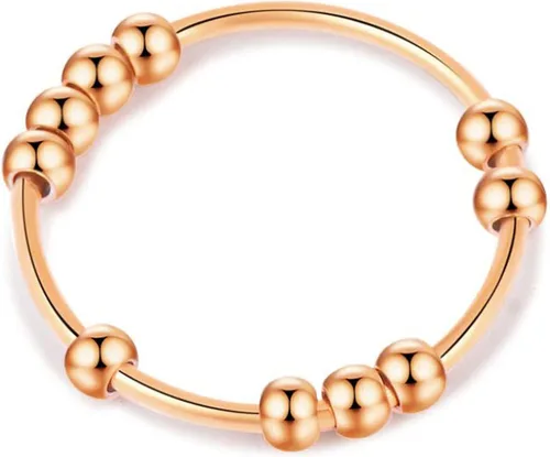 Anillo de oro y plata para mujer, anillos antiansiedad para mujer, anillos para aliviar la ansiedad, tamaño 5-10 cuentas, anillo de ansiedad para
