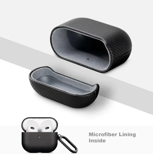 Miniatura 4 de LOPIE Funda compatible con AirPods 3 (lanzado en 2021), funda de cuero vegano estilo fibra de carbono con kit de clip y limpiador, funda protectora
