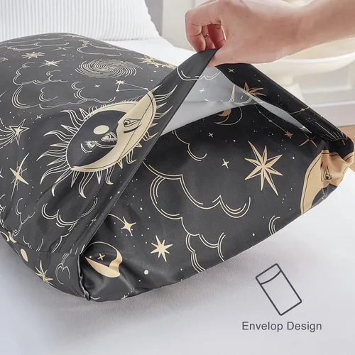 Miniatura 3 de EXQ Home - Funda de almohada de satén para cuidar el cabello y la piel, tamaño estándar, de seda con estampado negro, juego de 2 fundas con cierre