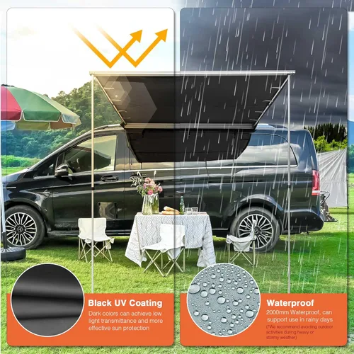 Miniatura 3 de Yescom Toldo para vehículo con revestimiento opaco, 6.6'x8.4' pies, retráctil para rack del techo lateral de automóvil, sombra overlanding para SUV