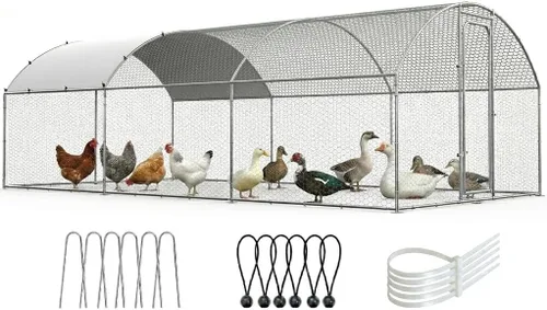Miniatura 9 de ORANLAND Gallinero de metal grande, 9.9 x 9.9 x 6.6 pies con tapa, corral de pollo con techo de espira con cerradura de seguridad, jaula de conejo