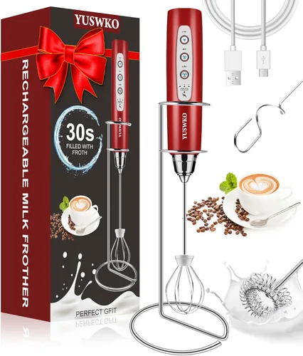 Miniatura 9 de YUSWKO - Espumador de leche recargable de mano con 3 cabezas, mezclador de bebidas con 3 velocidades ajustables para latte, cappuccino, chocolate