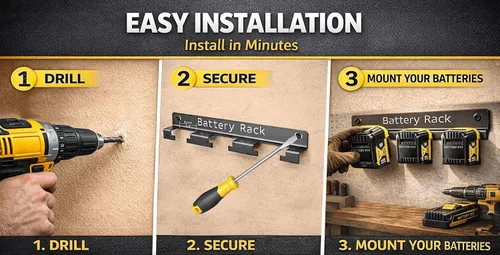 Miniatura 6 de Soporte de batería de metal compatible con DeWalt de 20 V, 60 V, 12 V, soporte de pared para batería, organizador de montaje en pared