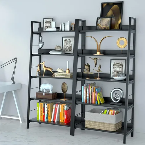 Miniatura 4 de Himimi Estantería de escalera negra alta y estante para libros de 5 niveles, estante industrial moderno de madera con marco de metal, estante