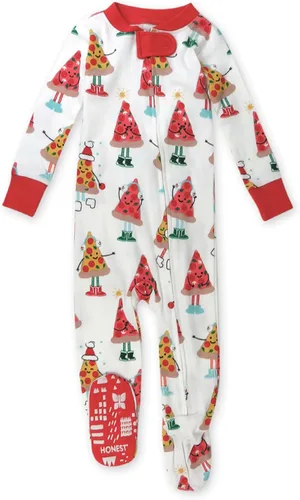 HonestBaby Non-Slip Footed Holiday Pajamas One-Piece Sleeper Zip-Front Pjs Organic Cotton for Baby Boys, Girls, Unisex