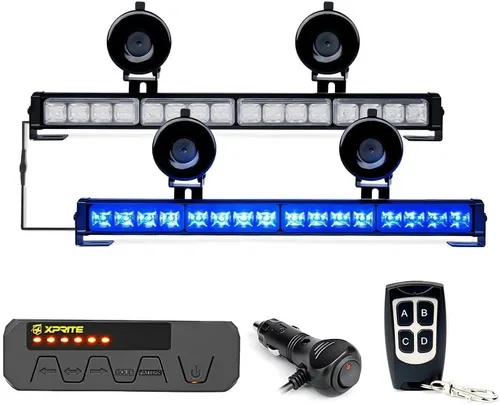 Miniatura 9 de Xprite Luces estroboscópicas de emergencia para salpicadero, barra de luz antirreflejos de 32 LED, control remoto inalámbrico y ventosas potenciadas