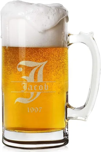 Miniatura 7 de Taza de Cerveza Personalizada de 16 oz con Fuente Personalizada Grabada en Vidrio con Tu Texto – Regalo Único para Papá, Esposo, Cumpleaños, Boda