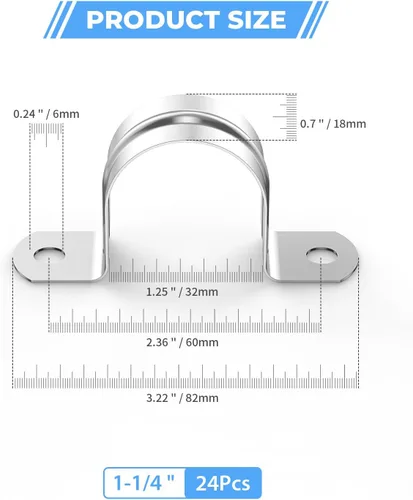 Miniatura 4 de 24 Piezas Abrazaderas de Conducto de Acero Inoxidable 304 de 1 1/4 Pulgadas (32mm), Abrazadera de Correa de Tubo en U de 2 Agujeros Soporte en U