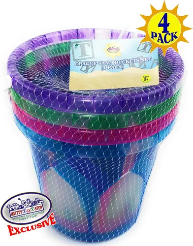 Miniatura 7 de Matty's Toy Stop Beach Gear - Juego de cubos de arena de plástico opaco de 6.5 pulgadas, color azul, rosa, verde y morado, paquete de 4