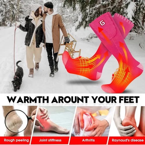 Miniatura 5 de Rabbitroom Calcetines Calentadores de Batería Eléctrica Calcetines Aislantes Térmicos para Artritis, Invierno Grueso Caliente Calefacción Calcetín