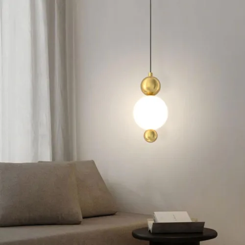 Miniatura 2 de Lámpara colgante moderna de cristal con forma de globo, retro de cobre completo regulable LED para colgar en el techo, lámpara LED de altura