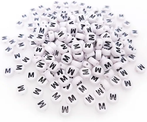 Miniatura 2 de Más de 200 cuentas de letras M individuales de 0.16 x 0.27 pulgadas para la fabricación de joyas, alfabeto acrílico redondo blanco a granel