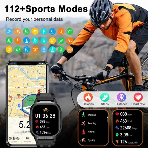 Miniatura 4 de Reloj inteligente para hombre con rastreador de fitness: impermeable, realiza/contesta llamadas, relojes digitales militares, corre, smartwatch