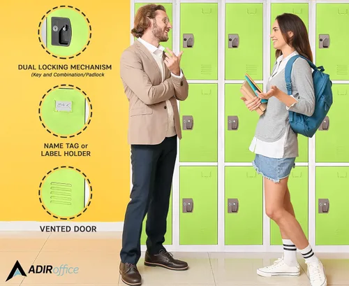 Miniatura 4 de AdirOffice Armario escolar grande con 3 puertas y 3 ganchos para almacenamiento de garaje, armarios de almacenamiento de oficina (3 puertas, verde)