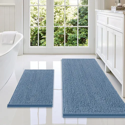 Miniatura 106 de Smiry Juego de 2 alfombras de baño, felpilla suave y absorbente, lavable a máquina, antideslizantes, para bañera, ducha y suelo