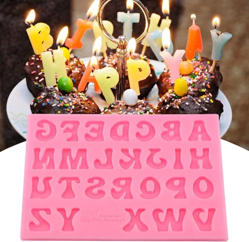 Miniatura 3 de Moldes de silicona con forma de letras, herramienta de decoración, rosa, gris, molde del alfabeto para pastel, fondant, chocolate (rosa)