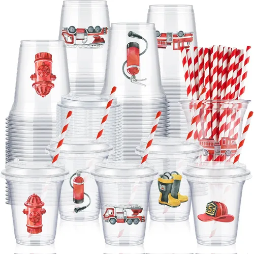 Miniatura 8 de Qinyoung Juego de 60 vasos de plástico pirata a granel de 14 onzas con temática del tesoro pirata, suministros de recuerdo para fiesta, café helado