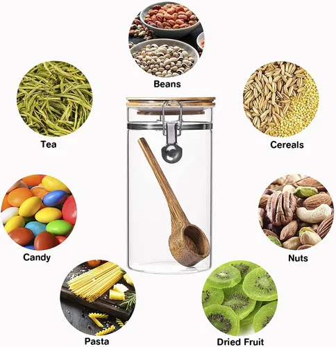 Miniatura 9 de Yangbaga Recipiente de Café de Vidrio con Estante de Madera, Juego de 2×45OZ Recipientes de Café y Azúcar, Recipientes de Café con Tapas Herméticas