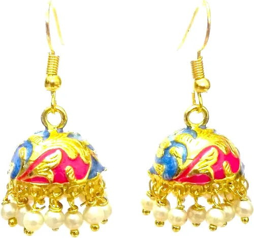 DESI HAWKER Meenakari Minakari esmalte pintura oro hecho a mano pendiente Bali Jhumki Jhumka joyería india gota cuelga lámpara NI-245