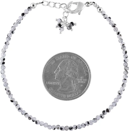 Miniatura 12 de Natural Gemstone Micro Round Beads Dainty Choker Bangle Bracelet, Handmade Jewelry for Women, Healing Chakra Crystals Silver Plated Chain 8 inch