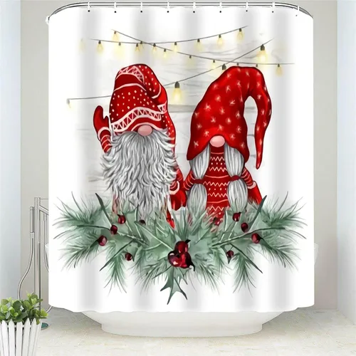 Miniatura 10 de Cortinas de ducha de gnomo para baño, bonita cortina de ducha de tela de gnomo de Navidad con ganchos incluidos, 66 x 72 pulgadas A1