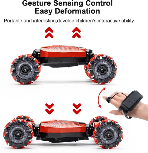 Miniatura 6 de Auto de acrobacias RC con detección de gestos, vehículo de control remoto con tracción en las 4 ruedas, vehículo todo terreno con derrape Rojo