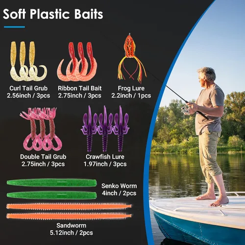 Miniatura 4 de Kit de Caja de Señuelos y Anzuelos de Pesca SMMYMGF, Equipo y Accesorios para Pesca de Agua Salada y Dulce, Incluyendo Señuelo Bionic Swimbait, Caja