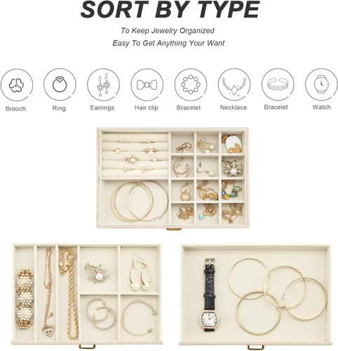 Miniatura 4 de V-LAFUY Organizador de joyas, organizador de joyas medio y almacenamiento, caja de joyería de 3 niveles con 2 cajones, cajas de joyería
