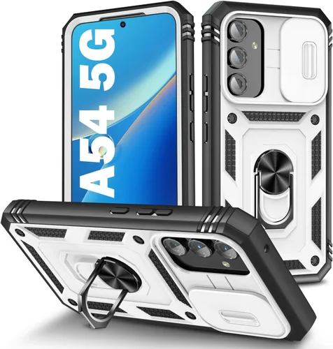 PASNEW Funda para Samsung Galaxy A54, Soporte Metálico y Cubierta Deslizante para Cámara, Militar Multicapa Resistente de Cuerpo Completo a Prueba