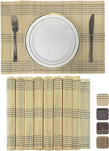 Juego de 8 manteles individuales de bambú natural antideslizantes, lavables, resistentes al calor, para comedor y cocina (beige)