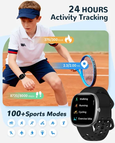 Miniatura 3 de Reloj inteligente para niños y niñas, regalo: no necesita aplicación, reloj con monitor de sueño de frecuencia cardíaca, podómetro, reproductor