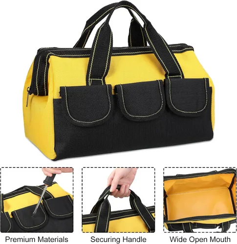 Miniatura 3 de Sanwuta 9 bolsas de herramientas para hombres, 3 bolsas de herramientas de boca ancha resistentes y 6 bolsas pequeñas impermeables