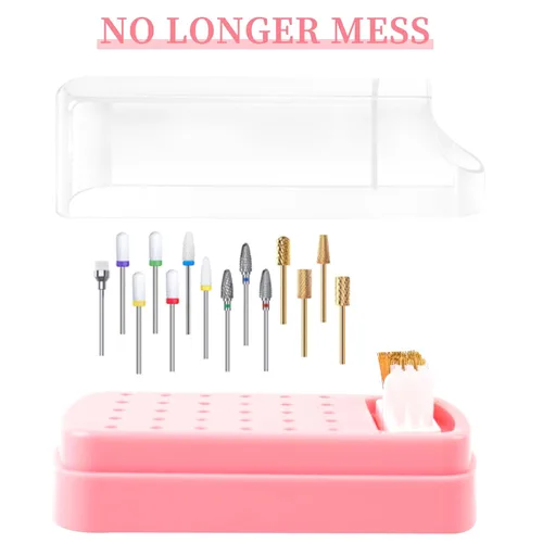 Miniatura 4 de Soporte para brocas de uñas 2 en 1 y estuche para cepillos de limpieza, 30 agujeros, a prueba de polvo, para arte de uñas, caja de almacenamiento