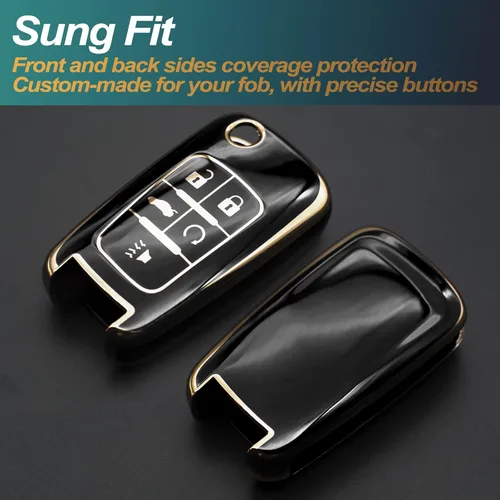 Miniatura 3 de FEYOUN Funda para llavero compatible con Chevy Chevrolet Equinox Camaro Cruze Malibu Sonic Volt Spark Impala Buick Encore Allure TPU remoto sin Negro