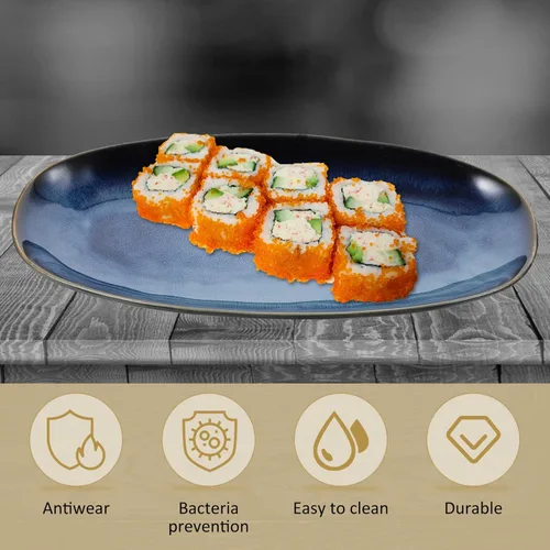 Miniatura 2 de Cabilock Plato de sushi de cerámica de 13.66 x 6.61 x 1.37 pulgadas, bandeja ovalada para servir pescados para el hogar, restaurante, hotel