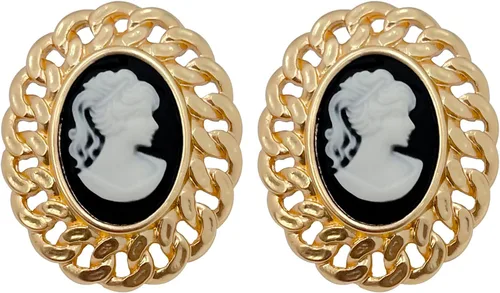 Aretes tipo dormilona con forma de camafeo de inspiración vintage, con marco hueco, aretes de camafeo para mujer, estilo vintage, victoriano, art