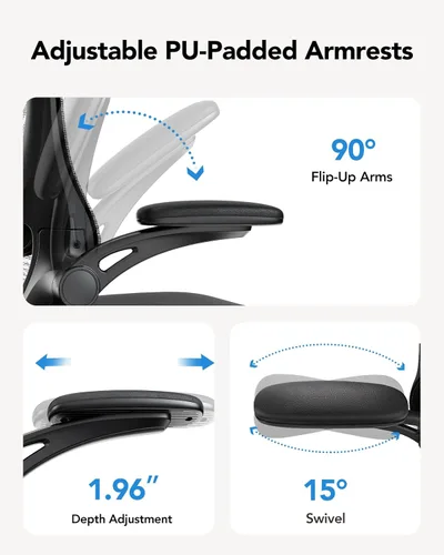 Miniatura 5 de HUANUO Silla de oficina ergonómica, silla de escritorio de computadora con respaldo alto con soporte lumbar ajustable y reposacabezas, cómoda silla