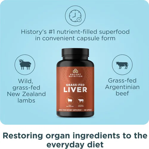 Miniatura 2 de Ancient Nutrition Suplementos de órganos, cápsulas de complejo de órganos alimentados con pasto y salvajes, hígado de carne de res y cordero, apoya