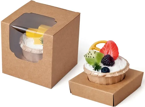 Miniatura 11 de Happyhiram Cajas para cupcakes, 50 unidades, color blanco, individual, soportes de cartón con inserto y ventana para magdalenas, bombas de cacao