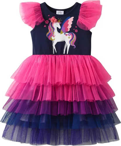 DXTON Toddler Girls Tutu Dress: Cotton Bodice Layered Tulle Skirt, Mermaid Sparkle Birthday Party Dress for Kids 3–8 Years