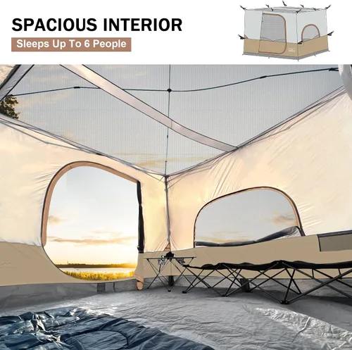 Miniatura 5 de KAMPKEEPER Tienda de campaña interior para toldo emergente, convierte el toldo de patas rectas de 10'x10' en una tienda de campaña–Techo Caqui