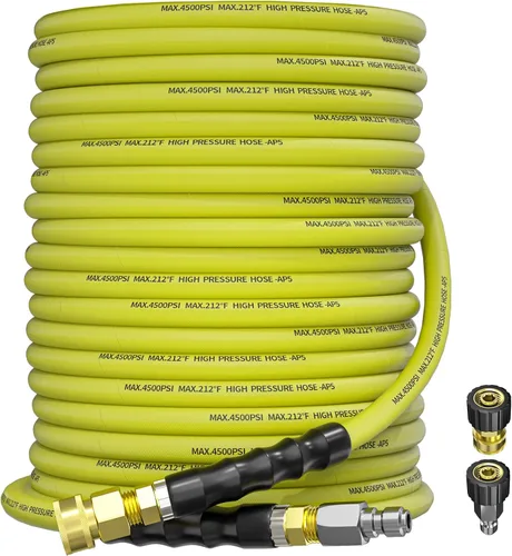 Miniatura 18 de Manguera de lavado a presión de 50 pies y 3/8 pulgadas para agua fría y caliente de 212 °F, con conexión rápida giratoria, alambre de acero trenzado