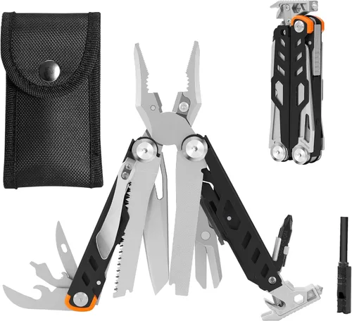 Miniatura 9 de HANSHI Llave Inglesa Ajustable Multiherramienta Martillo para Supervivencia, 16 en 1 Alicates Multiherramientas con Funda de Nylon, Navaja