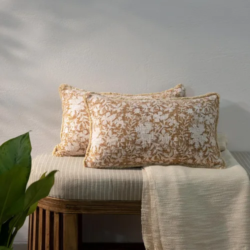 Miniatura 28 de Juego de 2 fundas de almohada decorativas de algodón indio vintage con estampado a mano (marrón ladrillo, 18 x 18 pulgadas (paquete de 2))