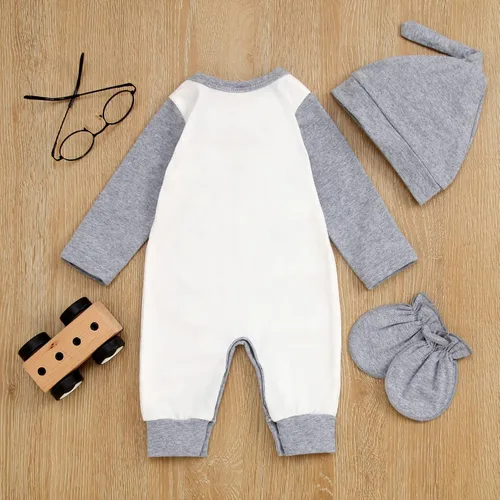 Miniatura 3 de GRNSHTS Conjunto de ropa de 3 piezas para bebé recién nacido, traje de regreso a casa, con estampado de letras, gorro, guantes, 3 piezas